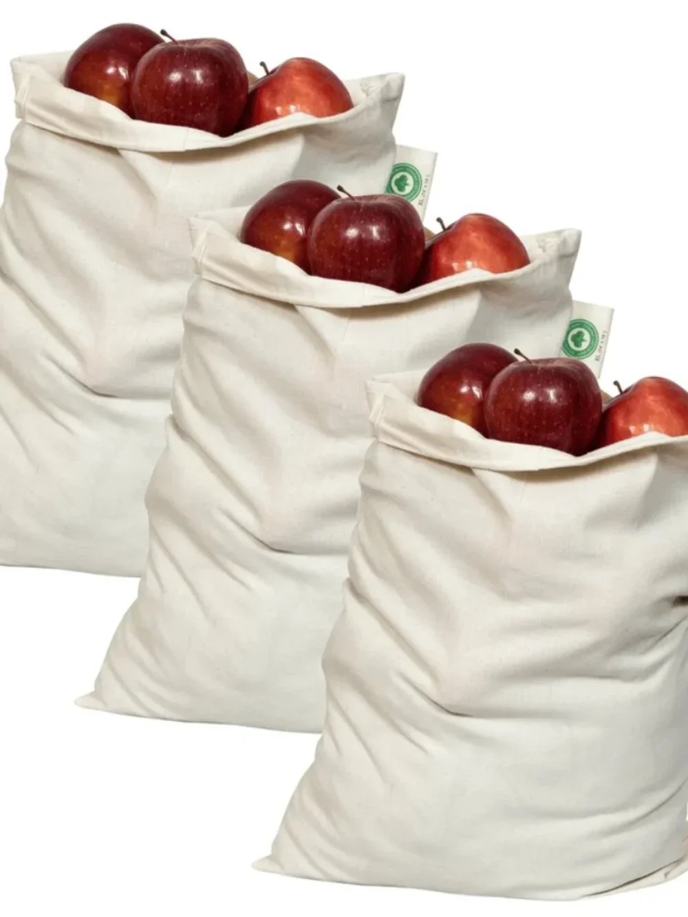 Reusable Produce Drawstring Bags Set of 3 Size L 12″x 15″ Organic Cotton Mart